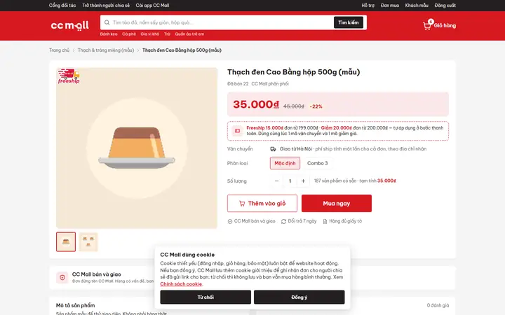 Khách mở link chia sẻ: banner cookie có hai nút Từ chối và Đồng ý ngang nhau, chỉ ghi nhận người giới thiệu khi khách đồng ý (dữ liệu mẫu)